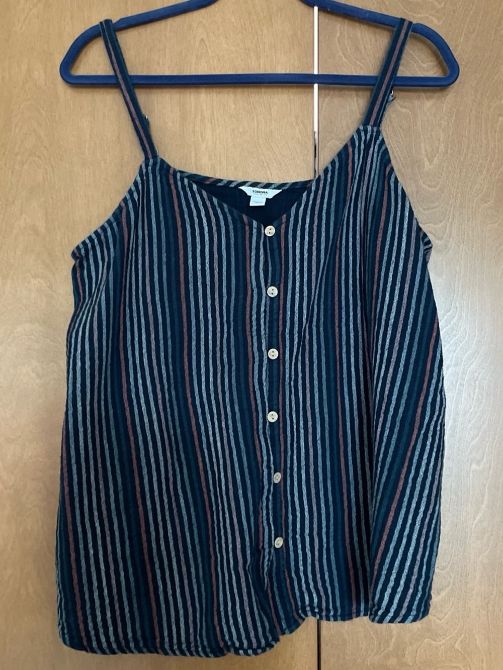 Sonoma Navy and Rust Striped Button-Front Cami